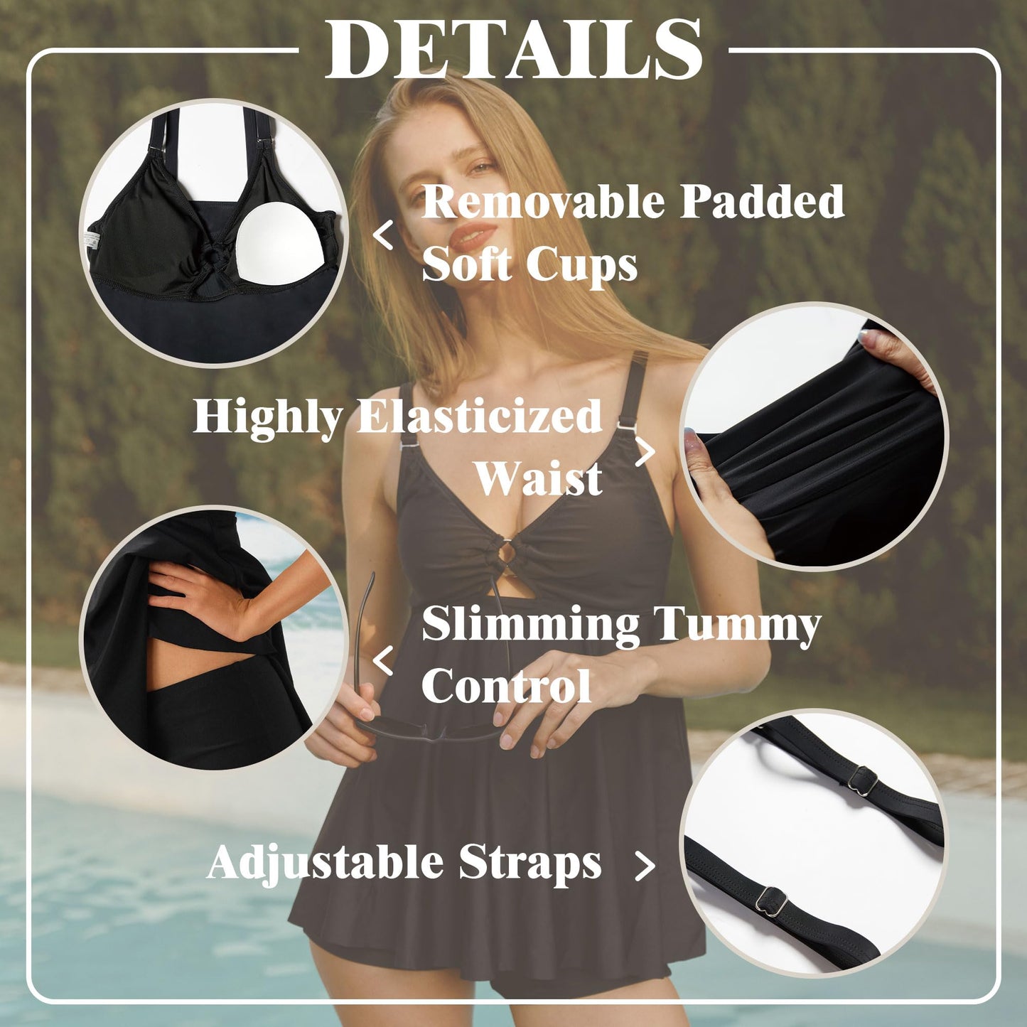 Two Piece Swimsuit Modest Tankini Swimsuits for Women Tummy Control Bathing Suit Long Torso Tankini Top with Boyshort Swimsuits 2 Piece Tankini Swimsuit Slimming Bathing Suits Solid Black 2-4